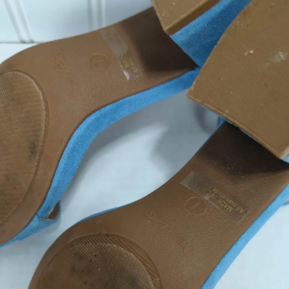 Dream Pairs Blue Strappy Block Heel Sandals Ankle Strap Buckle Open Toe Womens 7